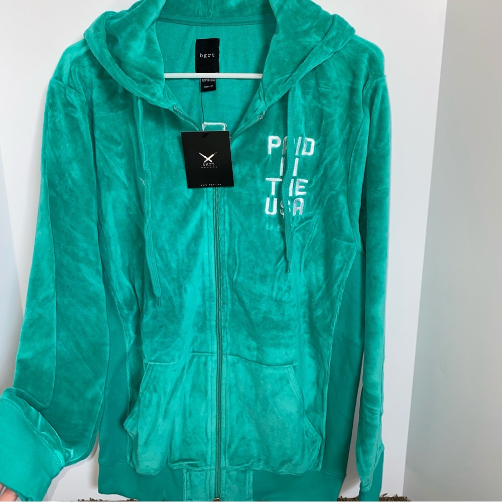 BGRT velvet zip up sweater “paid in the usa.” Size small. Brand new never worn!!